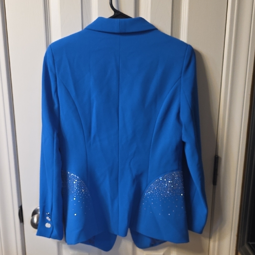Vibrant Blue Women's Blazer with Crystal Accents - Picture 2 of 3